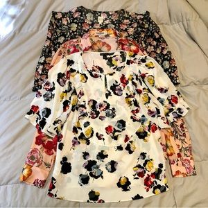 Ann Taylor Express La Vie Rebecca Taylor 3 Blouse Bundle Floral Rose Pansy Poppy
